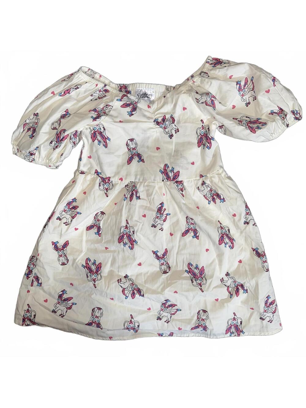 Pokemon Sylveon Off Shoulder Dress Size Girls XS Puff Sleeve Fit & Flare NWT